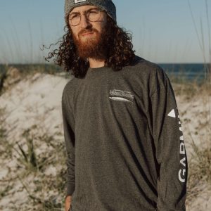 grey beanie and long sleeve charcoal shirt